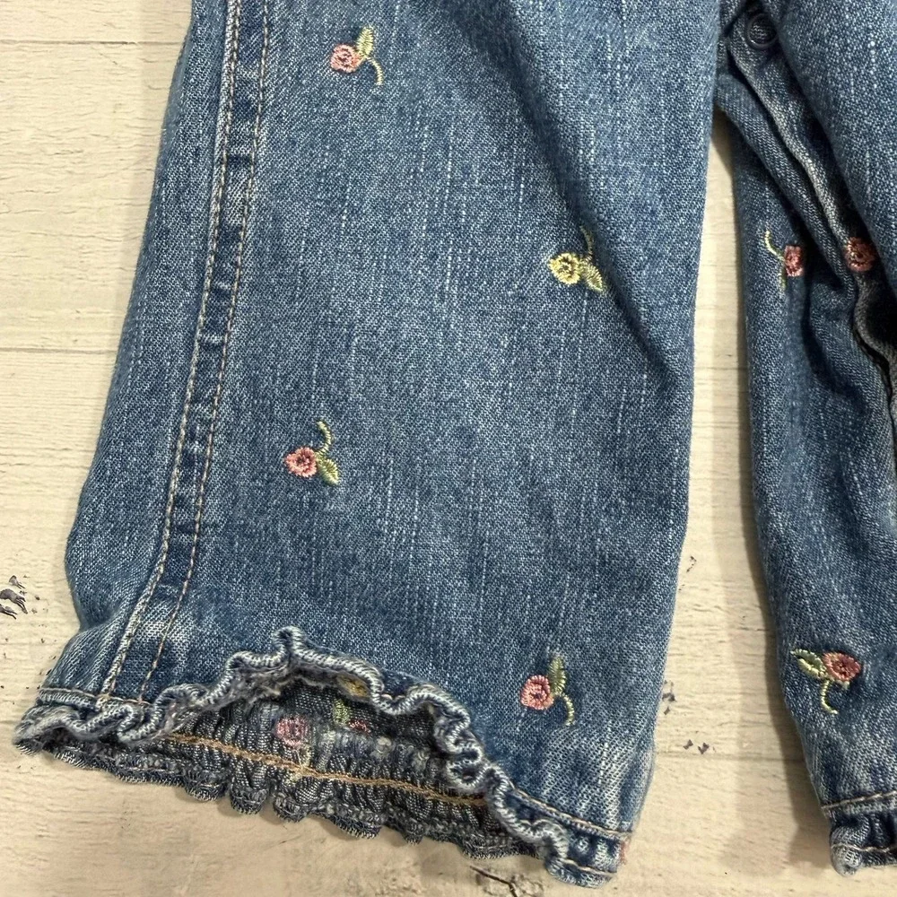 Faded Glory girls denim overalls with‎ embroidered flower 12 months